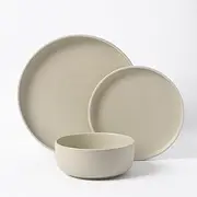 [Cadence & Co.] Muse 12-Piece Dinner Set Matte Glaze Made with Natural Stoneware Durable Ceramics Microwave and Dishwasher Safe - Sand & White 4 Person