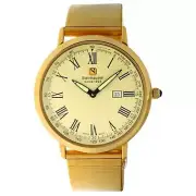 NEW Steinhausen SW493GGMB Mens Dunn Horizon Roman Date UltraThin Gold Watch 30m