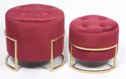 Premium set of 2 round nesting ottomans red velvet