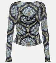 [Etro] Etro Scoop-neck paisley jersey top AU 14 blue