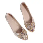 Catzon Womens Foldable Ballet Flats Rhinestone Pointed Toe Comfortable Shoes-Gold