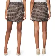 Blank NYC Miniskirt 27 Plaid Tweed Fringe Faux Wrap Clueless Black Brown NWT
