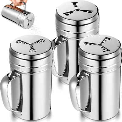 3 Pieces Seasoning Bottle with Handle Stainless Steel Spice Shaker Metal Versati