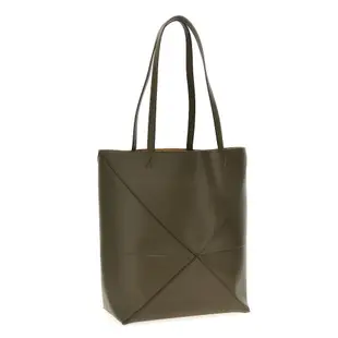 【LOEWE 羅威】Puzzle Fold Tote 中款 亮面牛皮 托特包 深卡其綠