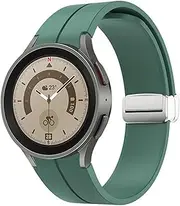 [SUPENG] Strap Compatible with Samsung Watch 4/5 40 44mm Watch 5 Pro 45mm Band Silicone Magnetic Buckle Compatible with Galaxy Watch 4 Classic 42 46mm (Color : Silver Dark Green, Size : Galaxy Watch 4 40mm)
