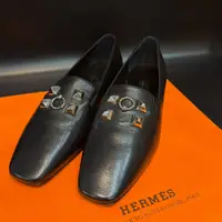 在飛比找蝦皮購物優惠-【哈極品】極新美品《Hermes 愛馬仕 黑色全皮鉚釘鞋/低