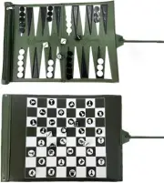 Rollable Travel Backgammon, Chess, Checkers 3 in 1 Set - Double Sided Piece Desi