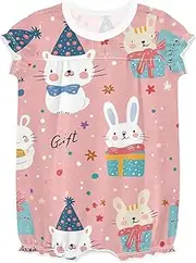 [miaozhen] Baby Girls Romper Ruffled Sleeve Girl Jumpsuit Romper Cotton Baby Girl Clothes 12M Cartoon Cute Animals Blush Color reindeer outfit baby, Cartoon Cute Animals Blush Color