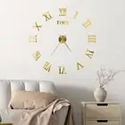 3D Wall Clock Acrylic Mirror Roman Numeral Sticker DIY Quartz Clocks Watch Home