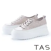 在飛比找momo購物網優惠-【TAS】可愛真皮壓紋綁帶厚底休閒鞋(粉色)