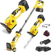 Long Reach Hedge Trimmer, Cordless Strimmer Electric Pruning Shears with 2 Blades 2 Battery 1.3m/51.2in Telescopic Rod, Hedge Shears Scissors Secateurs Grass Cutter Garden Tools 2 Batteries