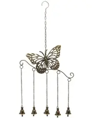 [Willow & Silk] Metal Hanging Butterfly With 5 Bells Wind Chime 70cm in Gold