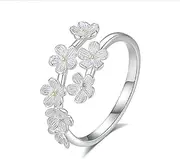 [Generic] Two Tone Flower Adjustabel Finger Band Ring for Women Teen Cute Daisy Wrap Open Statement Rings Chic Engagement Ring Comfort Fit for Her Daughter Christmas