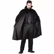 Classic Black Vampire Cape with Stand-Up Collar Men & Women 45"