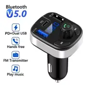 3 Port Bluetooth 5.0 FM Transmitter Dual USB PD Type C Fast Charger