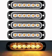4PCS 6 LED Emergency Strobe Lights, Warning Flashing Light Bar, for Car,Vehicle, Trucks,Off Road, Amber White (yellow)