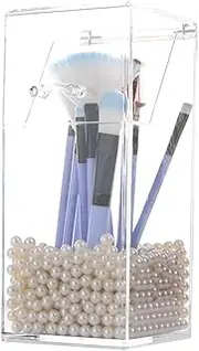 Sooyee Makeup Brush Holder,Makeup Brush Organizer with 8mm White Pearls,Dustproof Makeup Brush holder with Lid…