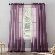 [No. 918] Erica Crushed Sheer Voile Rod Pocket Curtain Panel, 51" x 95", Purple