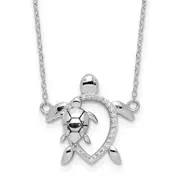 Sterling Silver Rhodium-Plated Polished Cz Turtles 16 Inch With A 2 Extention Necklace
