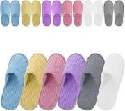12 Pairs Hotel Slippers Colourful Slippers Set, Disposable Universal Size Washable Non-Slip Coral Fleece Hotel Bath Slippers for Party Guest Slippers (6 Colours), Pink, blue, grey, purple, light