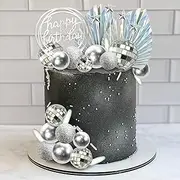 Disco Balls Cake Decoration Boho Cake Topper with Mirror Balls Stars for Wedding Baby Shower Birthday Party Supplies (Sliver)