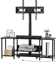 TV Stand with Mount for 32-65 Inch TVs, Swivel Rolling TV Stand Mount with Wheels and Power Outlet, Entertainment Center with Storage, Media Console Cabinet for Living Room Bedroom, Black