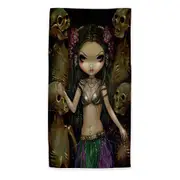 Danse Macabre Tribal Fusion Girl and Skeletons Microfiber Beach Towel