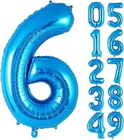 Blue Number 6 Balloon 40 Inch, Big Large Foil Helium Number Balloons, Jumbo Giant Mylar Digital 6 Balloons for 6th Birthday Party Decorations Supplies Anniversary Celebration