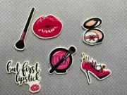6pc. Comic Makeup Set Resin Planar Flatback, Makeup Cabochon, Bow Center, Lips