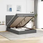 Ottoman Bed with Mattress Dark Grey Queen/Double Fabric vidaXL