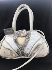 Vintage New York Leather Hand Bag With Tapestry And Embossed Leather