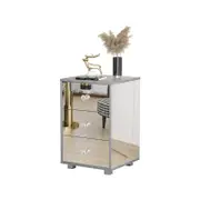 Advwin Mirrored Bedside Table 3 Drawers Mirror Side Table Nightstand Storage Caninet