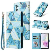 For Samsung Galaxy A35 5G Case Fashion Marble Painting Pattern Flip Wallet Leather Card Slots Stand Cover (Blue Gilding)
