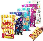 RUJUE 50Pcs Birthday Gift Bag, Happy Birthday Party Bags for Kids Boys and Girls, Plastic Small Gift Bags for Favor Goodie Sweets Treat Candy Present Cookies (5 Colors)