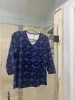 Lulu B Light White V Neck Blue Geo Print Blouse UPF 50+ S