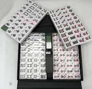 Large 36MM Chinese Mahjong Set 144Pc Mahjong Tile Set English Characters Mahjong Board Game with Case Mahjong Game Set for Travel Party Family Game Portable Mah Jong 麻将