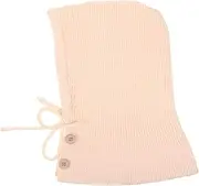 [TEMPNAP] Solid Color Button Hat Women's Winter Warm Hat Scarf One- Knitted Ear Protection Woolen Hat Knitted Hat (Milk White) Women Cap Hats Women Knitting Warm Hat Polyester Beige