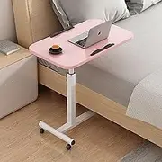Over Bed Table with Wheels, Tilting Mobile Standing Desk Laptop Computer Cart Hospital Tray Table Sofa Chair Side Table for Home Office(Pink)