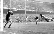 World Cup Finals Hungary 3 v Brazil 1 Brazilian Jair tries a fly- Old Photo