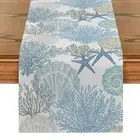 Ocean Starfish Aqua Tablecloth Linen Gradient Blue Long Table Runner Table Cover