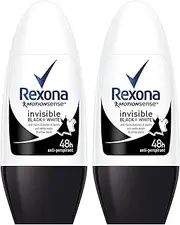 Rexona 2 x Women's Roll Invisible Deodorant Black+White Fresh Light Fragrance 50ml