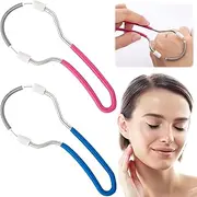 YALOJE 2pcs Manual Facial Hair Remover, Portable Stainless Steel Spring Epilator, Mild Facial Threading Hair Remover for Women Men - Blue, Pink