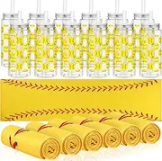 Skybooly 24 Pack Sport Team Gifts Include 12 Baseball Softball Cooling Towel 12 Baseball Soccer Plastic Tumbler 40"x12" Breathable Chilly Towel 13.5oz Reusable Cup for Sport Party(Yellow,Softball)