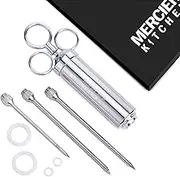 Mercier Kitchen Stainless Steel Heavy Duty Meat Marinade Injector with 2-Oz Large Capacity Barrel and 3 Marinade Needles