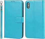 Cavor for iPhone X, iPhone Xs Wallet Case for Women Flip Folio Kickstand PU Leather Case with Card Holder Wristlet Hand Strap Stand Protective Cover for iPhoneX/iPhoneXs 5.8'' Phone Cases-Sky Blue