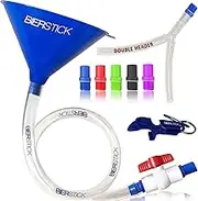 Bierstick Beer Bong Tube and Funnel with Valve, 36in Kink-Free Hose, 5 Interchangeable Mouthpieces, Gold Metal Shotgun Keychain Tool - Optional Single or Double Header Y Attachment