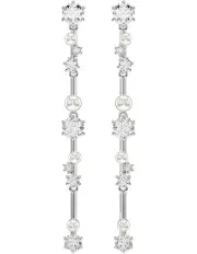 [Swarovski] Crystal Pearl Round Cuts Rhodium Plated Constella Drop Earrings in White
