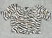 J Crew Top Woman Medium Black Zebra Stripes Gathered Scoop Neck Peasant