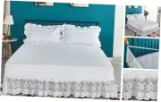 Lace Trimmed Elastic Bed Wrap, Easy Fit Dust Ruffle Bedskirt, White (White,