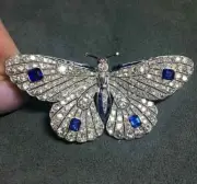 14K White Gold Plated 2.40Ct Round Cut Lab Created Sapphire Butterfly Brooch Pin